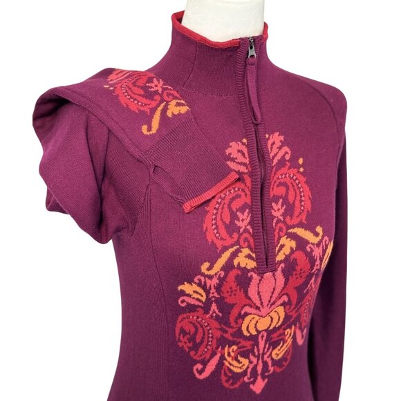 Athleta Size XXS Womens Embroidered Quarter-Zip Pullover Cotton/Polyester Burgun - Picture 3 of 9